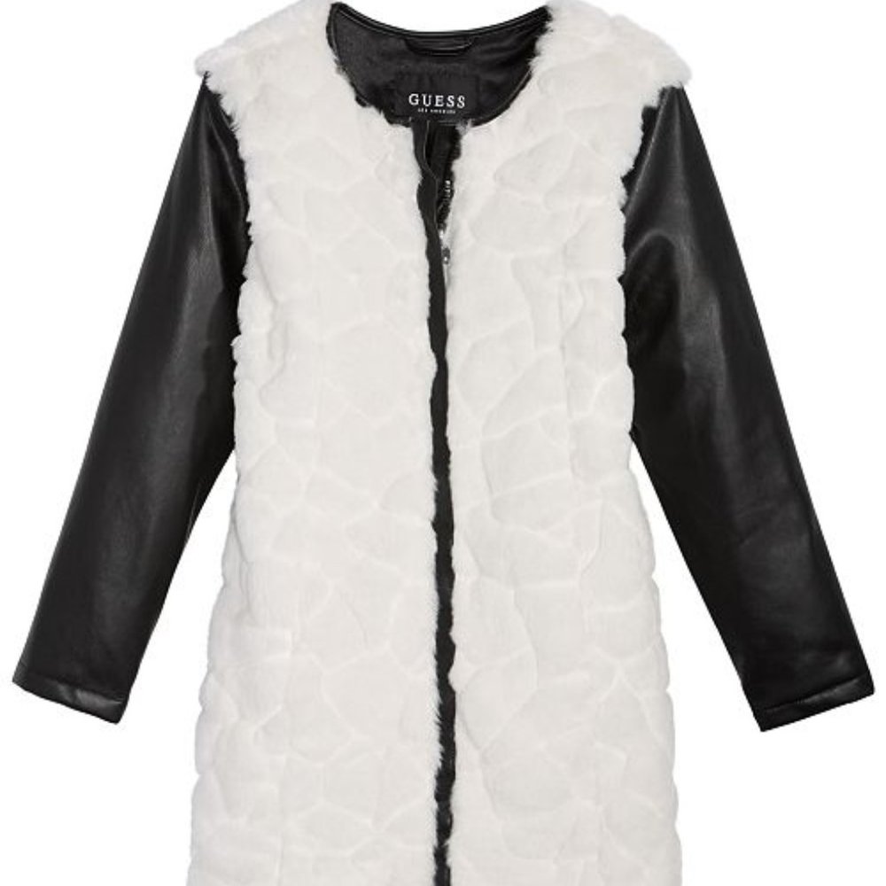 LIKE NEW GUESS Faux Fur/Leather Jacket Big Girls 7